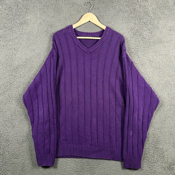 Vtg Brooks Brothers Sweater Mens XL Purple V Neck Pullover Ribbed Made in USA - Picture 1 of 11